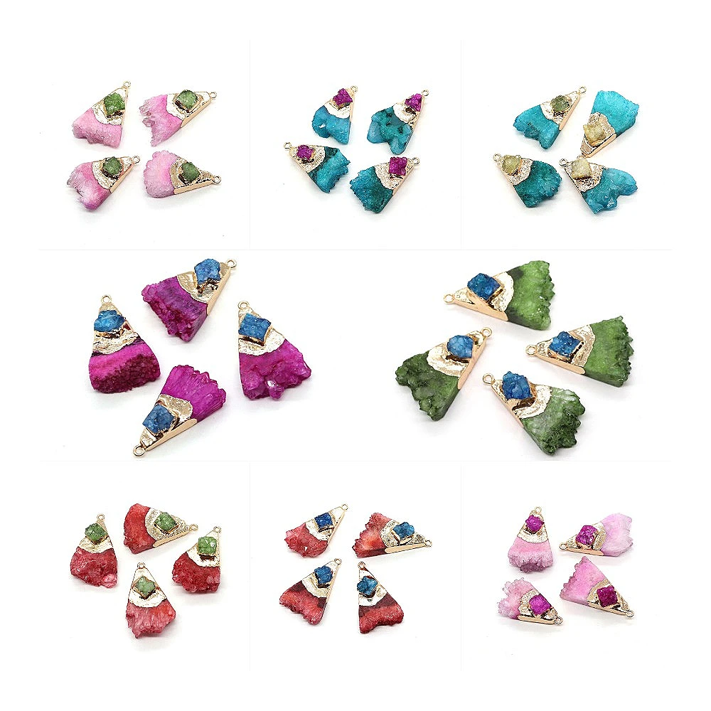 

Natural Crystal Irregular Triangle Pendants Inlaid Two-color Semi-precious Stone Charms 1 Pc DIY Making Fashion Necklace Jewelry
