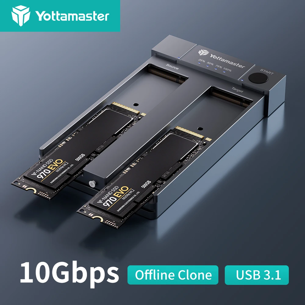 Дубликатор Yottamaster 2Bay M.2 NVMe док-станция с автономным затвором 10 Гбит/с USB C к NVME SSD корпус для ключа M до 8 ТБ [HC1]