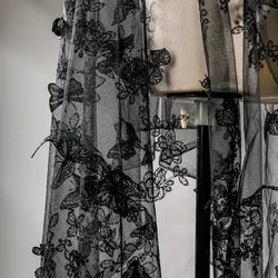 Embroidered Semi Transparent Mesh Gauze Black Butterfly Plant Creative Handmade Wedding Dress Dress Dress Clothing Design Fabric