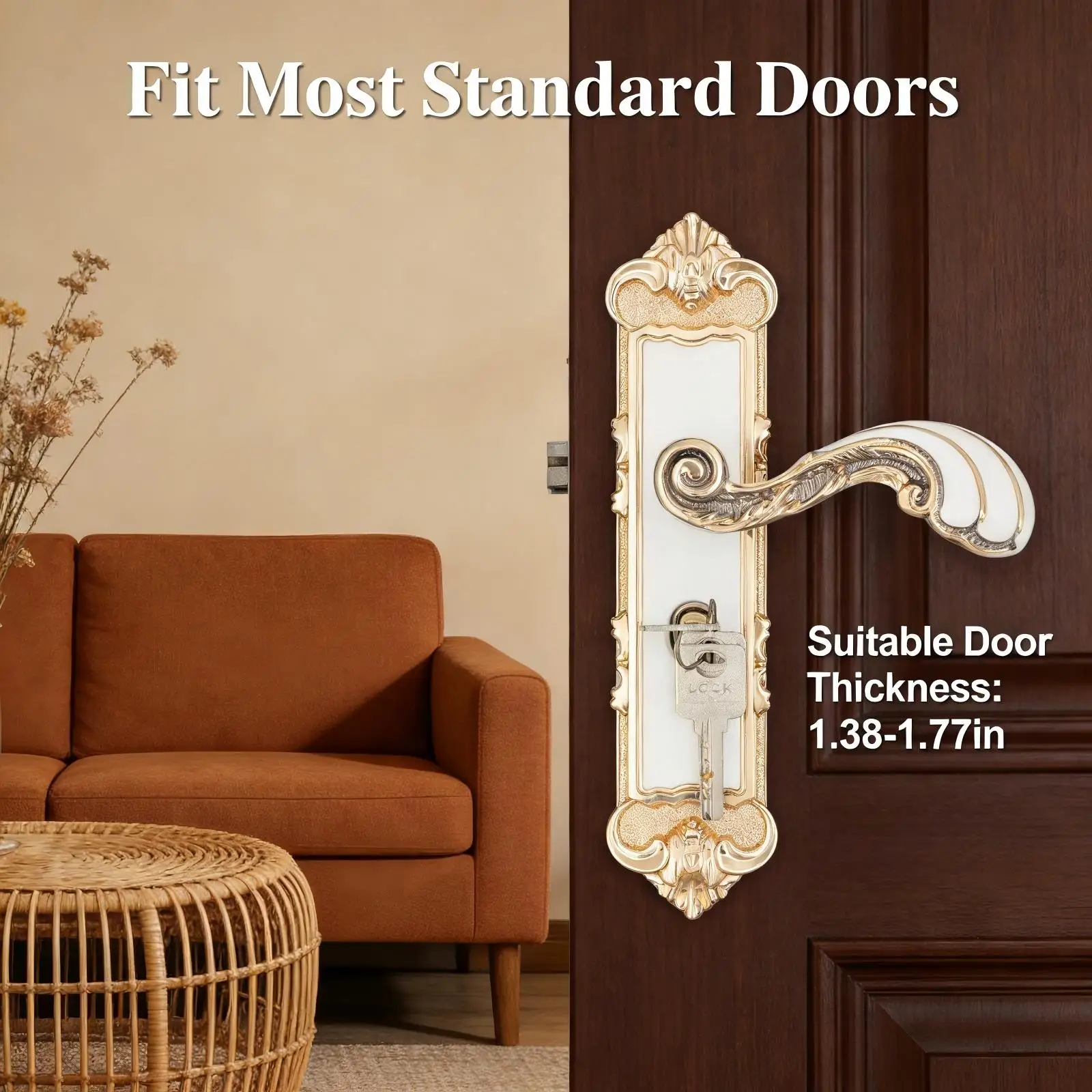 

Titanium Black-gold Bedroom Handle Lock Titanium Door Lock With Handles Door Lock with Keys For Solid Wood Doors Steel-Wood Door