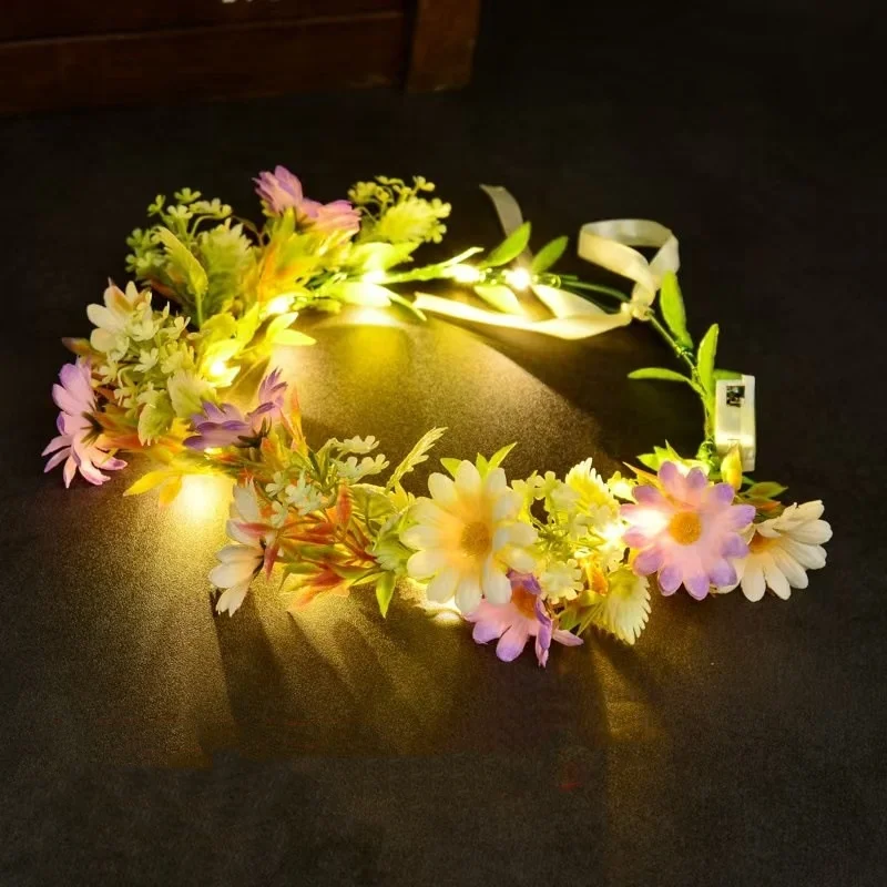 LED Light Up Flower Crown Headband Luminous Floral Wreath Headpiece for Kids Adults Wedding Party Hair Accessories Photo Props - view 4
