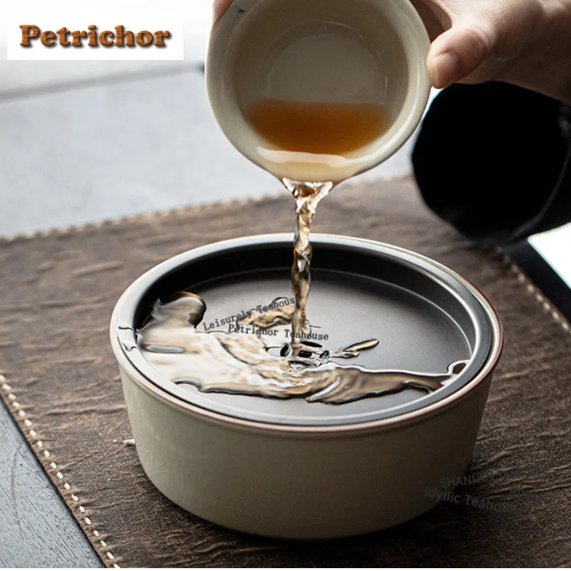 

Beige Ru Kiln Jianshui Tea Washing Basin Writing-brush Washer Tea Garbage Can Household Chaxi Teaware Accessories Craft Supplies