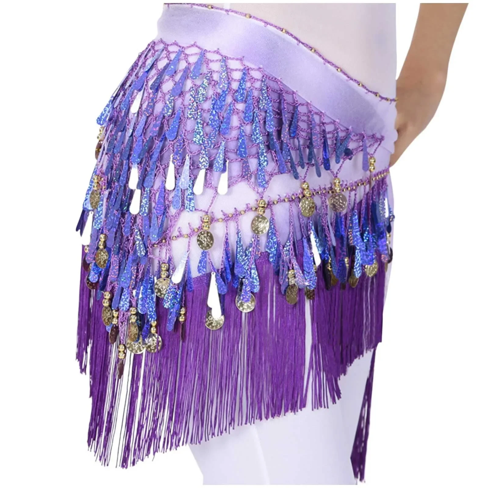 Sequined Belly Dance Waist Scarf Sexy Women Belly Dance Chiffon Skirt Gold Sequins Waist Chain Tassel Belts Clubwear