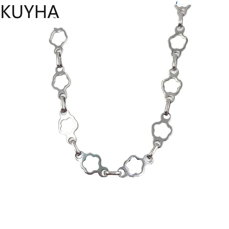 Punk Floral Fishbone Silver Color Choker Metal Jewelry Fiding Accessories Stainless Steel Handmade Chain Necklace for Women Men