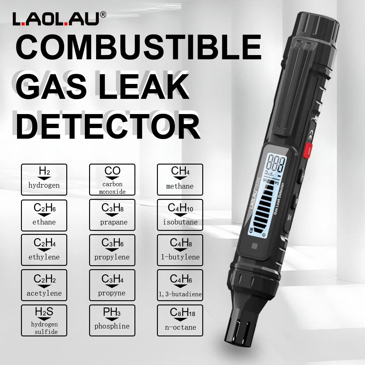 Portable Natural Gas Leak Detector Household Combustible Gas Tester Audible & Visual Alarm Detect Methane Propane Natural Gas