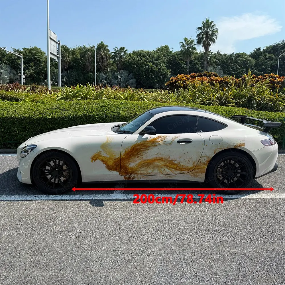 2pcs Flowing Flame Phoenix Car Side Wraps, Self-Adhesive PVC Waterproof & Scratch-Resistant Stickers, Car Accessory Gift