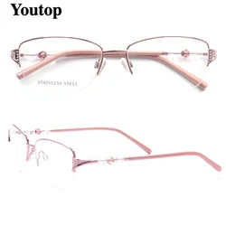 Vintage Vrouwen Optische Brillen Frame Half Velg Bril Frames Vrouwelijke Metalen Brillen Recept Rechthoek Bril Moderne