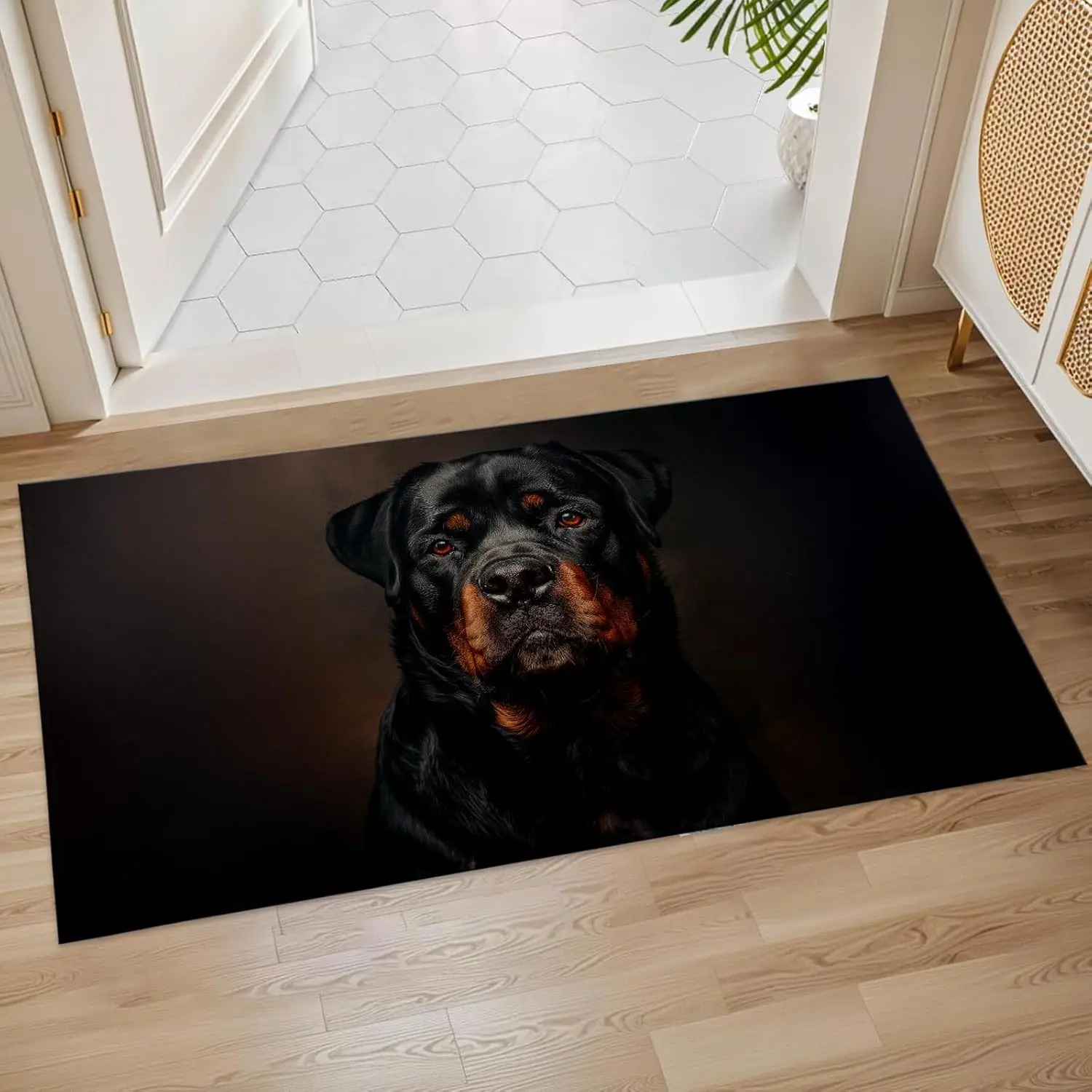 Dog Rottweiler Indoor Door Mat, Floor Area Rug for Entryway, Living Room,Non-Slip Doormat, Animal Design Home Decor Rug Gifts