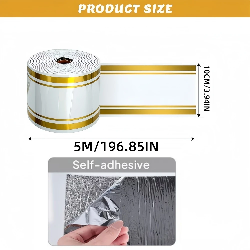 1Roll 5M PVC Waterproof Waist Line Marble Self Adhesive Skirting Line Wallpaper Living Room Decor  Border Wall Corner Stick ﻿