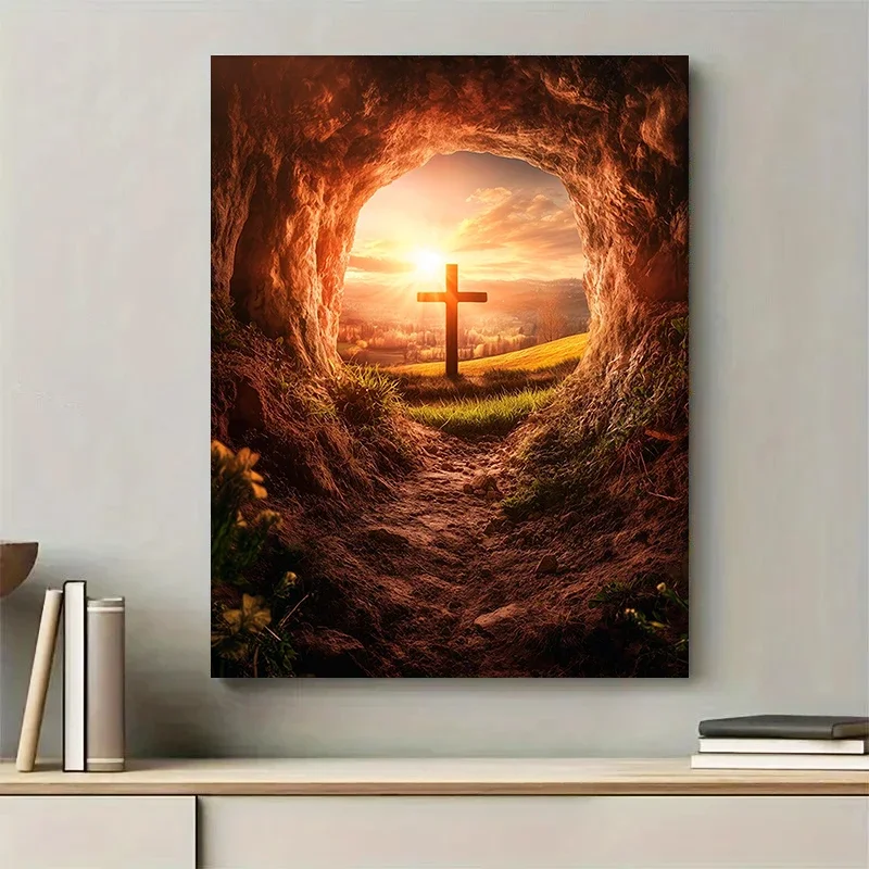 Multiple sizes 1pc frameless Canvas Painting,He Is Risen Empty Tomb Easter Jesus Christ Poster and Prints Canvas Painting Wall A