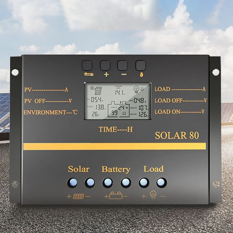 80A PWM Solar Controller 12V 24V Auto Charger Controller LCD Display Solar Panel Battery Charging Regulator USB 5V