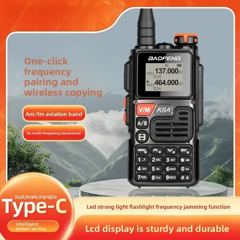 Practical bestseller BAOFENG K6A Walkie Talkie, Anti-interference 6-Band 10km Long Range One-key Frequency Matching & Type-C Cha