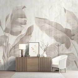 Custom3D Wall Mural Wallpaper Retro Nordic Style Papel De Parede Plant Wood Grain Living Room Bedroom TV Background Wall Papers