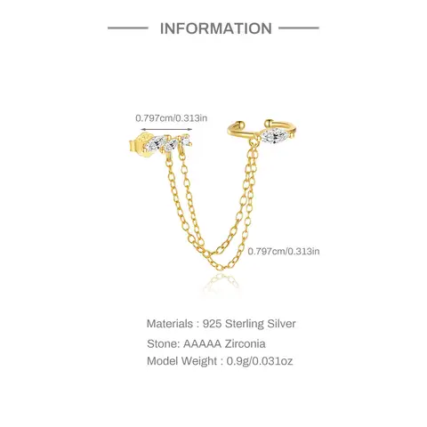 CANNER 1 st 925 sterlingsilver örhängen med hästögonkedja, tofs och zirkon för kvinnor, minimalistiska geometriska örhängen, gåva 10 best sales Tillverkad i Italien - №1