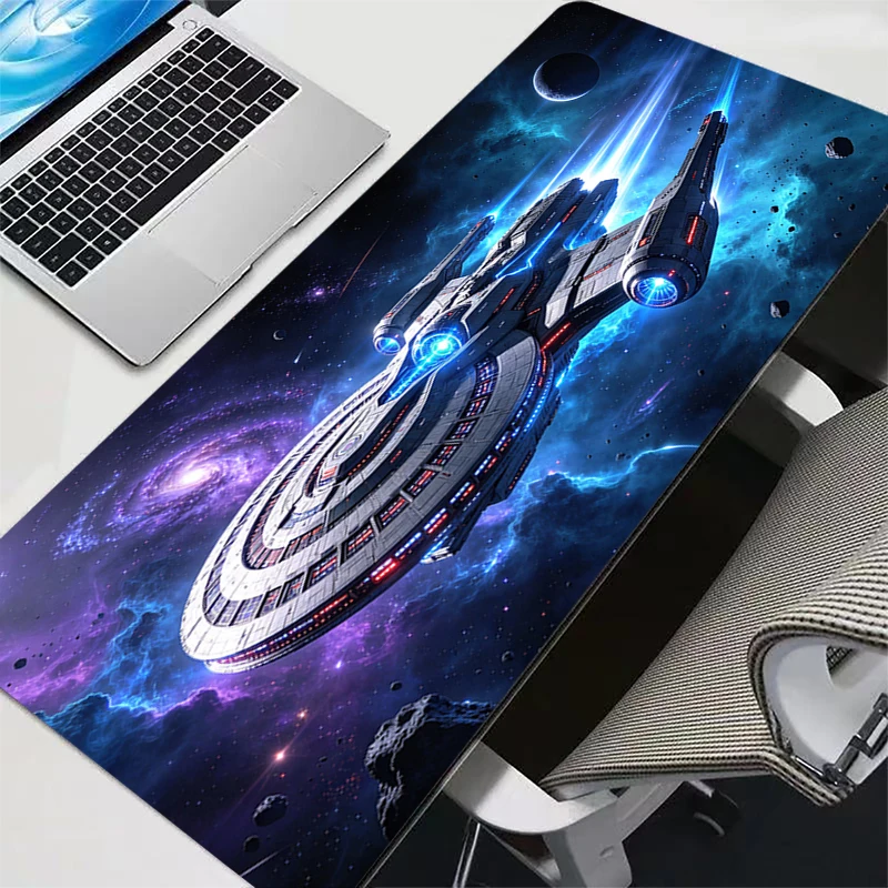Spacecraft Large Mouse Pad Carpet Laptop Pc Gamer Keyboard Mat XXL Rug Mousepad Edge White Tassel Rubber Table Mat