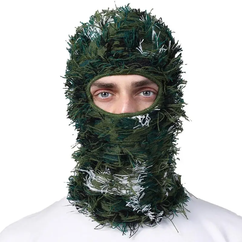 Knit Distressed Balaclava Distressed Knitted Hat Full Face Ski Mask Ski Balaclava Fuzzy Balaclava Winter Neck Warmer