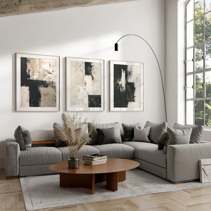 Set of 3 Prints, Geometric Abstract Art, Black Neutral Beige, Living Room Wall Art Poster Prints Home Decor Room Decor Aesthetic
