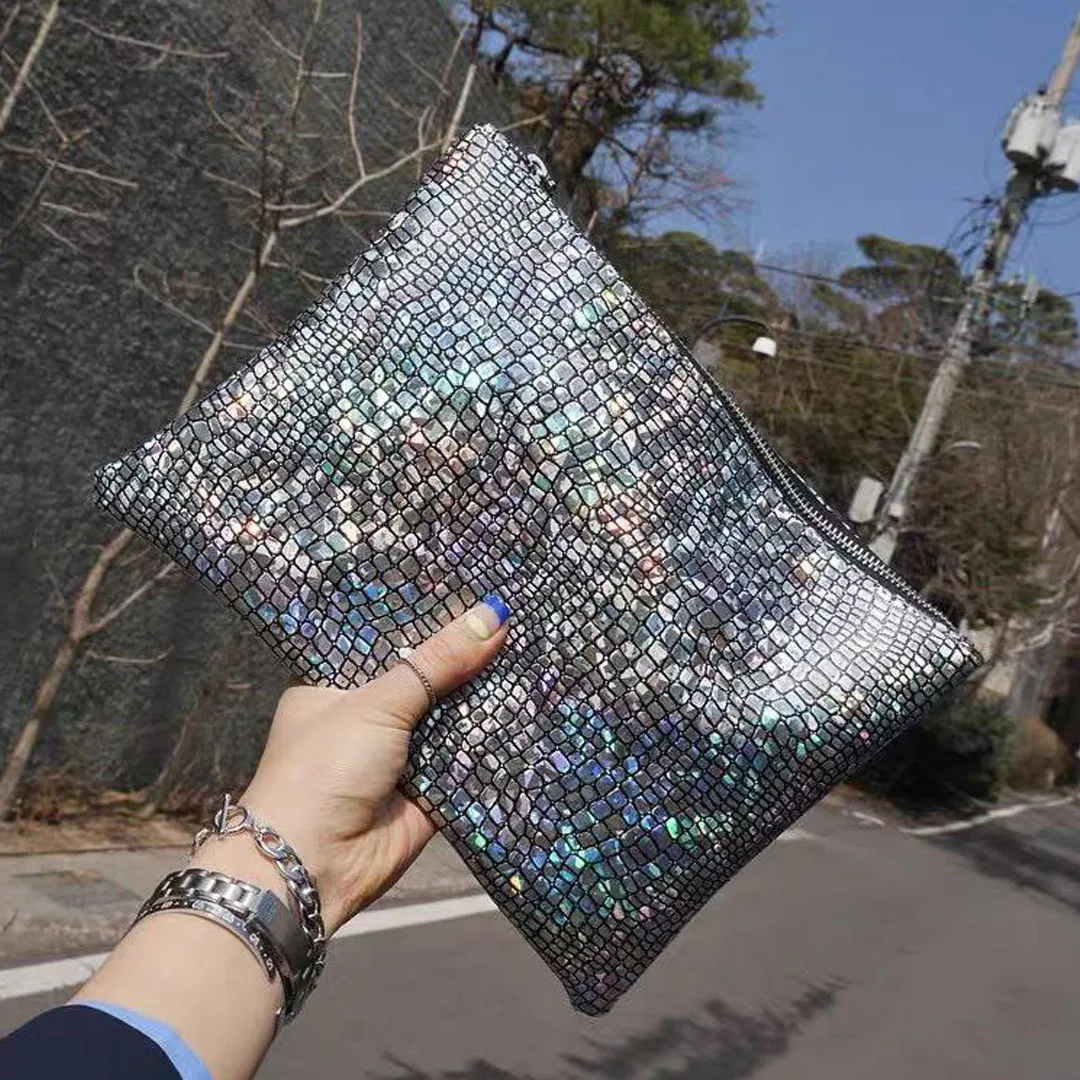 

Radium Handbag Women Large Capacity 2025 New Fashion Chrome Leather Handbag Stone Pattern Silver Glossy Party Handbag