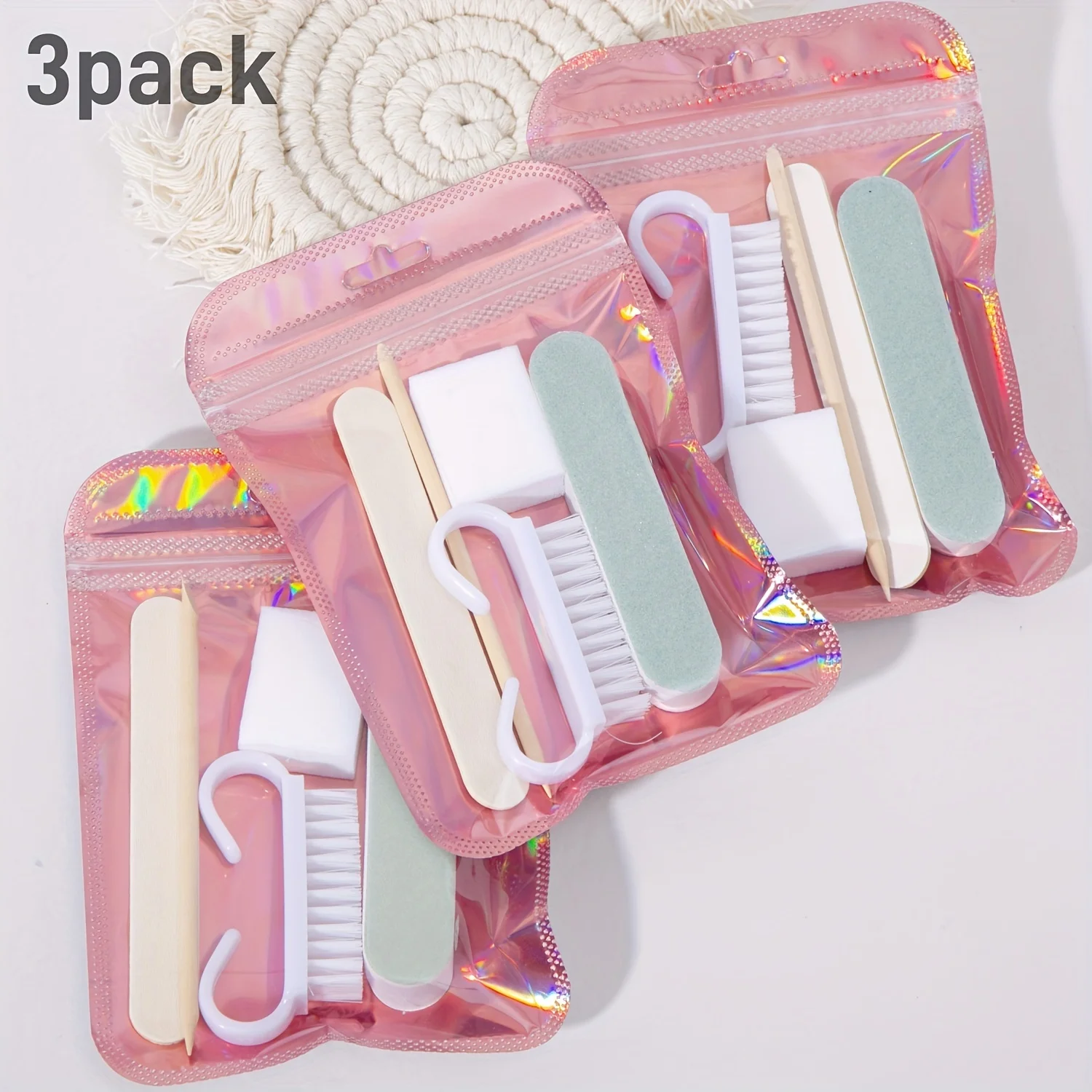 Manicure Pedicure Set, Mini Nail File & Stick Kit, Dual-Sided Wood Pusher, Cleaning Tools, Nail Brush Included