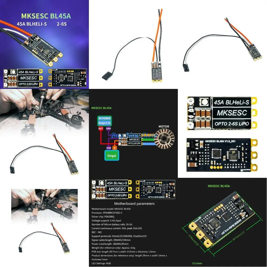 

20CE 45A Brushless Motor Electric Speed Controller BLHeLi-S ESC 2-6S Supports DShot125/300/600 OneShot125