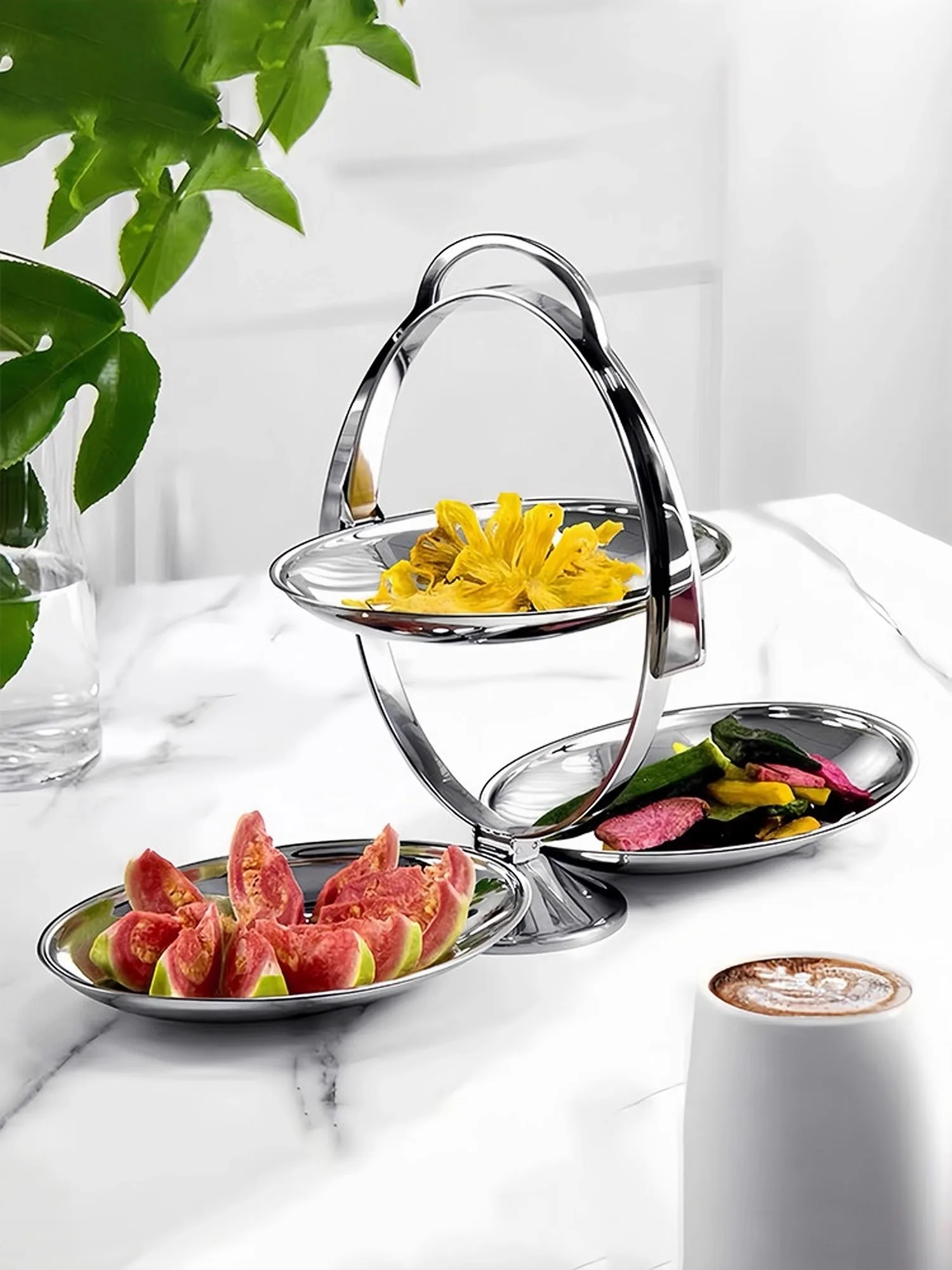 Folding fruit plate cake rack light luxury fruit plate hotel dessert rack afternoon tea folding plate