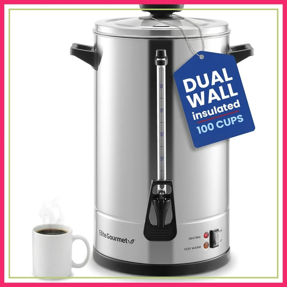 

100-Cup Commercial Coffee Urn & Hot Water Boiler – Dual-Wall Insulated, Stays Hot 24 Hrs, Dripless Faucet, Stainless Steel for Offices & Catering