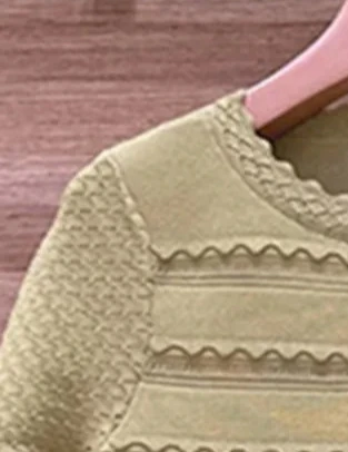 Female Lotus Leaf Sleeve Hollow Knit Cardigan Pearl Button Wave Weave Sweater Summer Skirt Set 2026