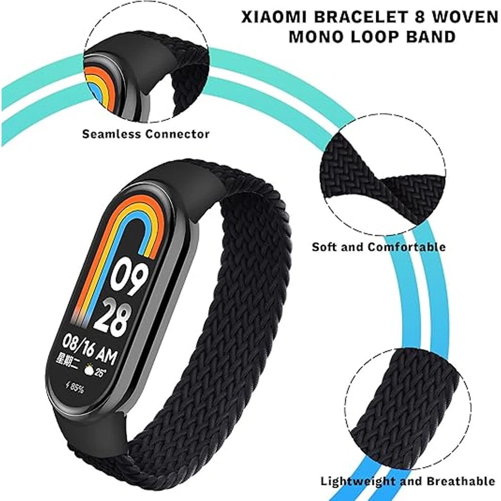 2 Pack Bands for Xiaomi Mi Band 9 8 NFC smart watch Replacement belt Braided wrist bracelet correa miband 9 Mi band 9 Straps