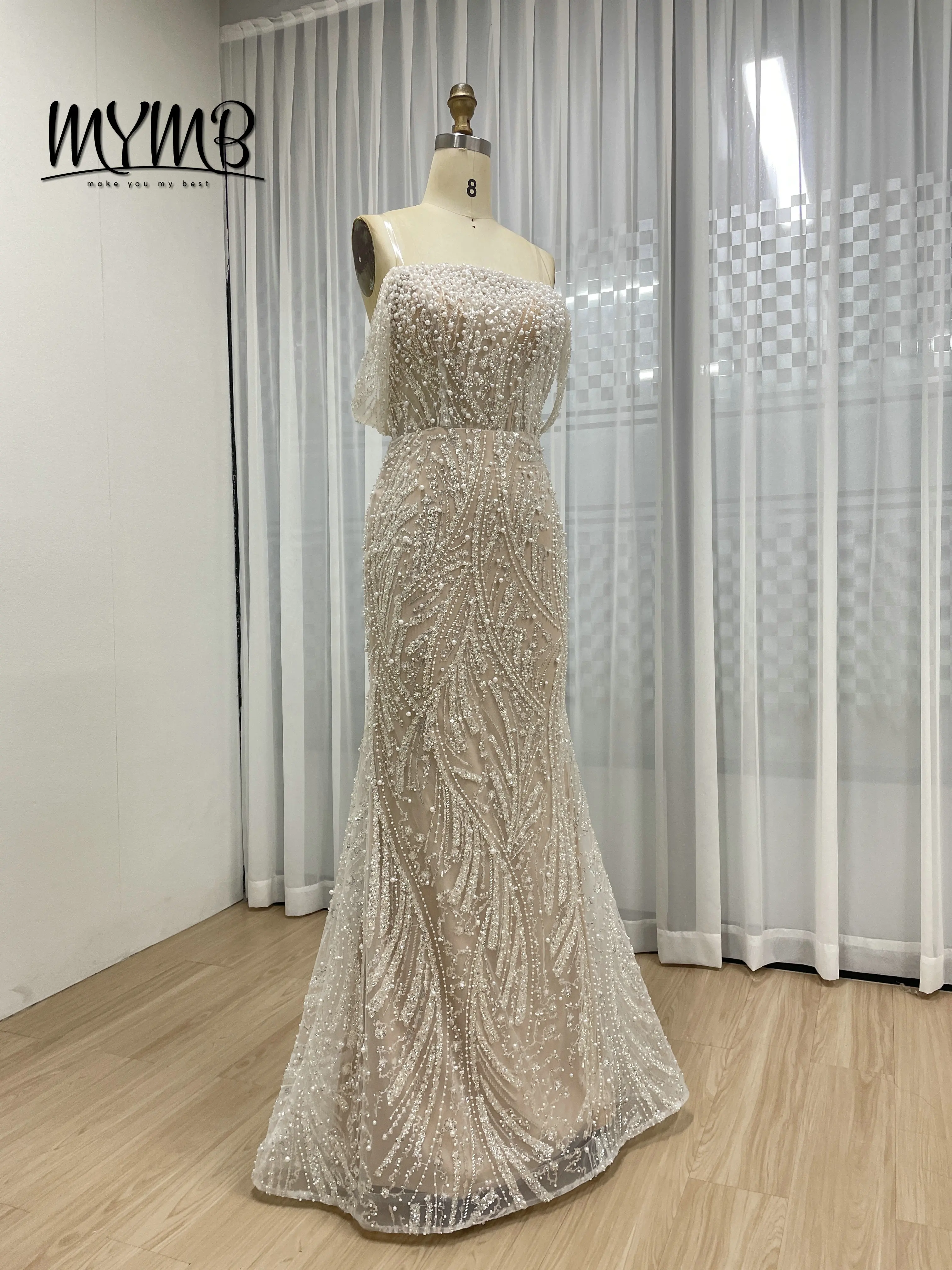 MYMB 럭셔리 페르시 아이보리 이브닝 드레스 섹시한 오프 숄더 인어 슬리밍 웨딩 드레스 여름 성능 드레스 MY30140