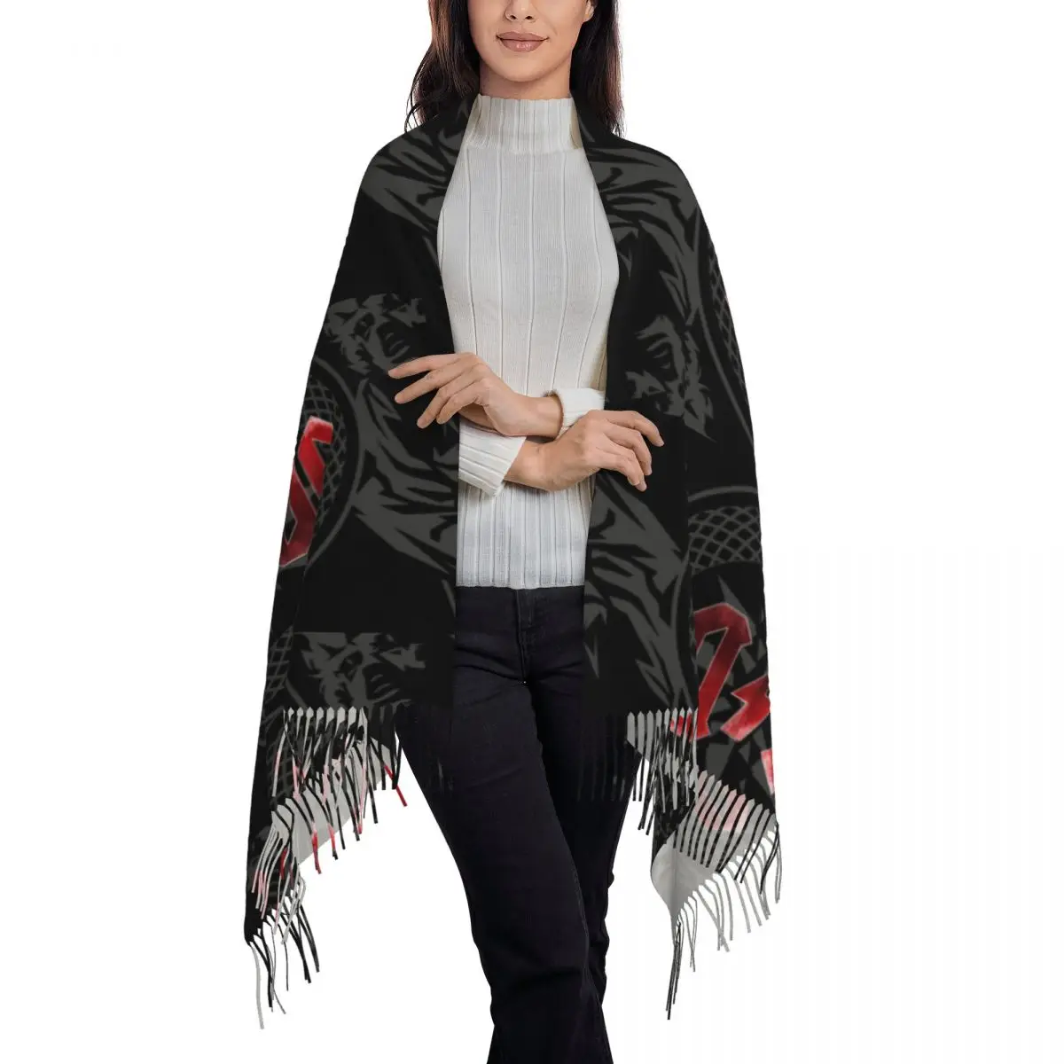 AC DC Heavy Metal Scarf Tassel Scarves for Women Soft Warm Shawls and Wraps Long Fall Winter Shawl Wrap