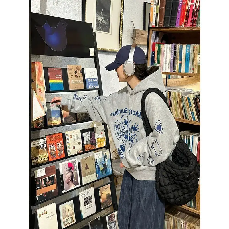 모자가 달린 양털 스웨트셔츠 여성용 오버사이즈 스웨트셔츠 여성 여름 정장 달콤한 불규칙한 질감 가벼운 액티브웨어 일본식