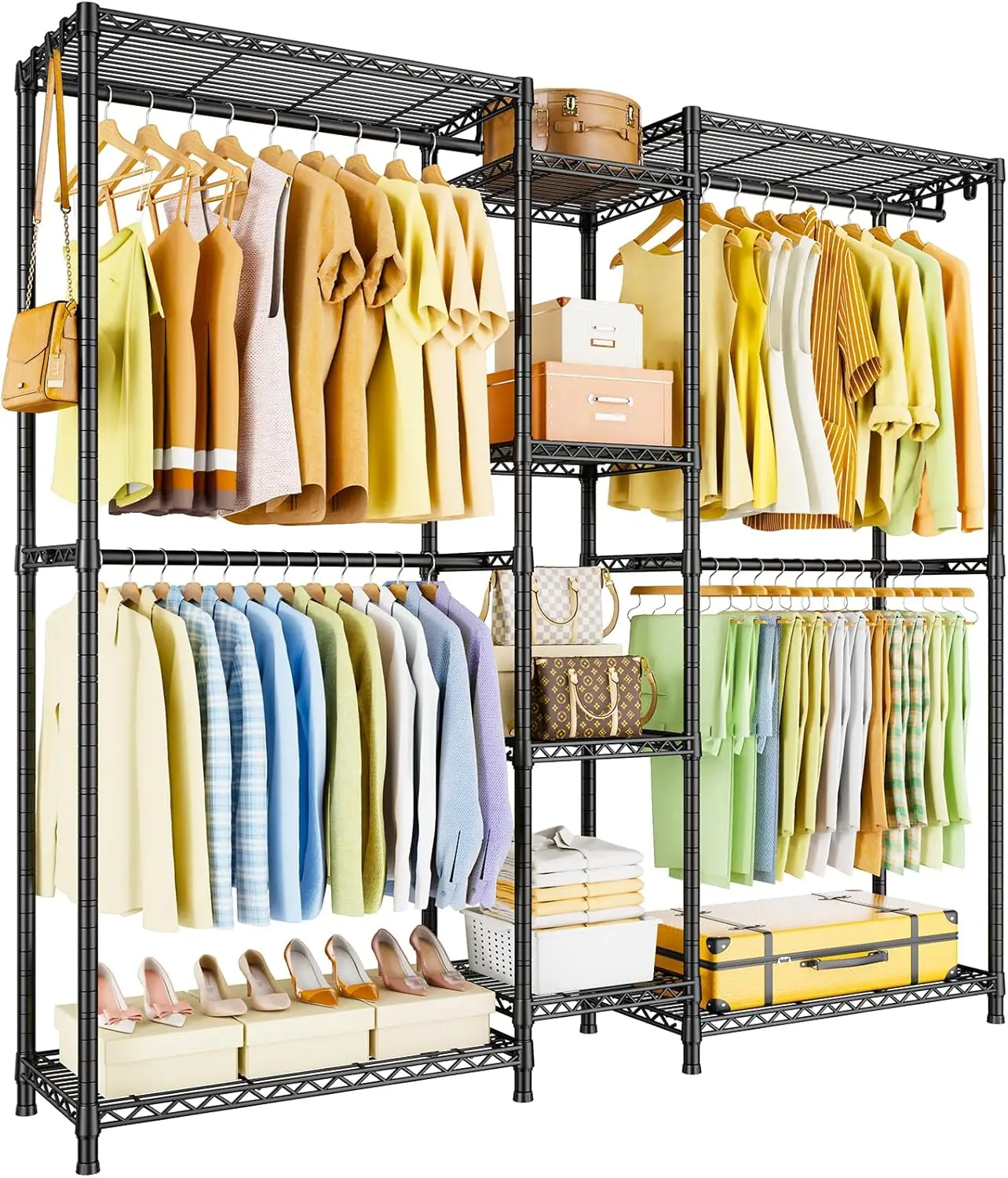 

E4 Clothes Ra, Heavy-Duty Garment Ra, Metal Freestanding Clothing Organization Storage System Can Be L-Shaped With Shelves And
