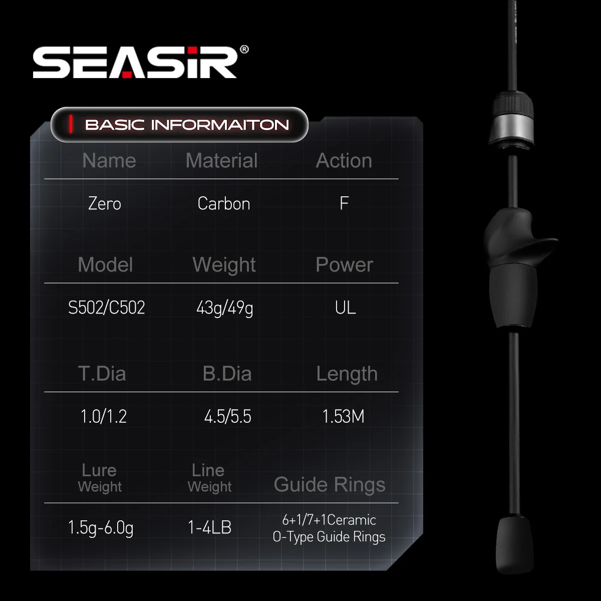 Seasir Zero 43g Fishing Rod BFS Ultralight  Carbon Fiber 1.53M UL Lure Weight 1.5-6G 2 Sections Stream River Fishing Rods