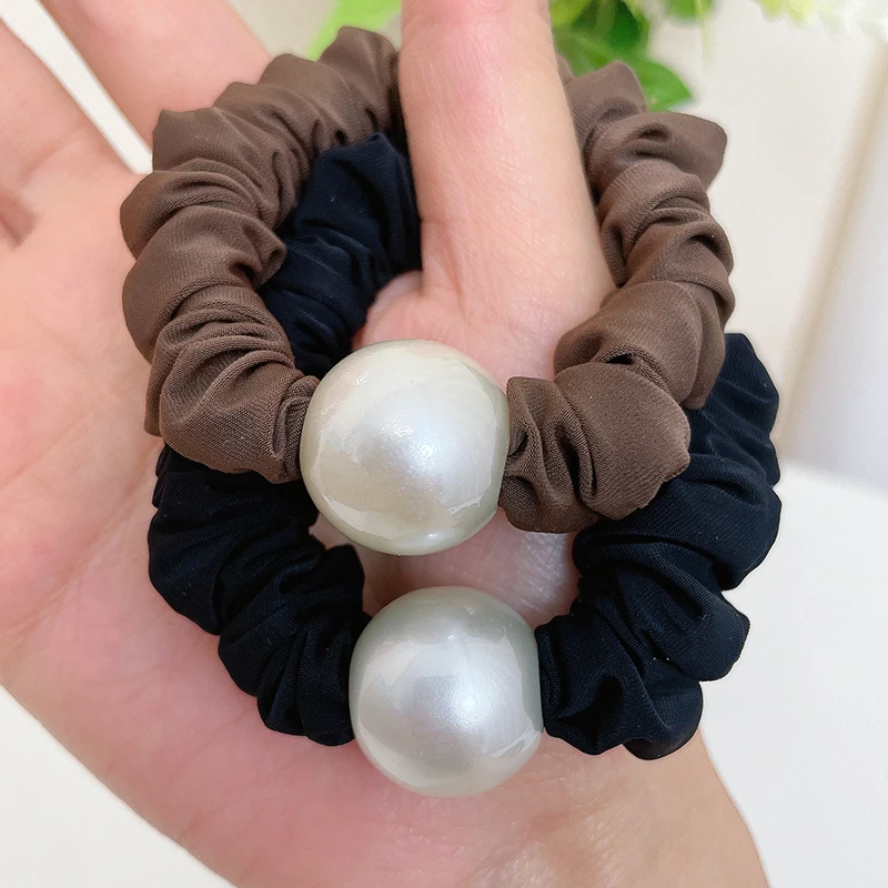 High Elastic Durable Leopard Print Elegant Pearl Head Rope No Harm To Hair Wrinkles Hair Loops Satin Intestine Hair Loop