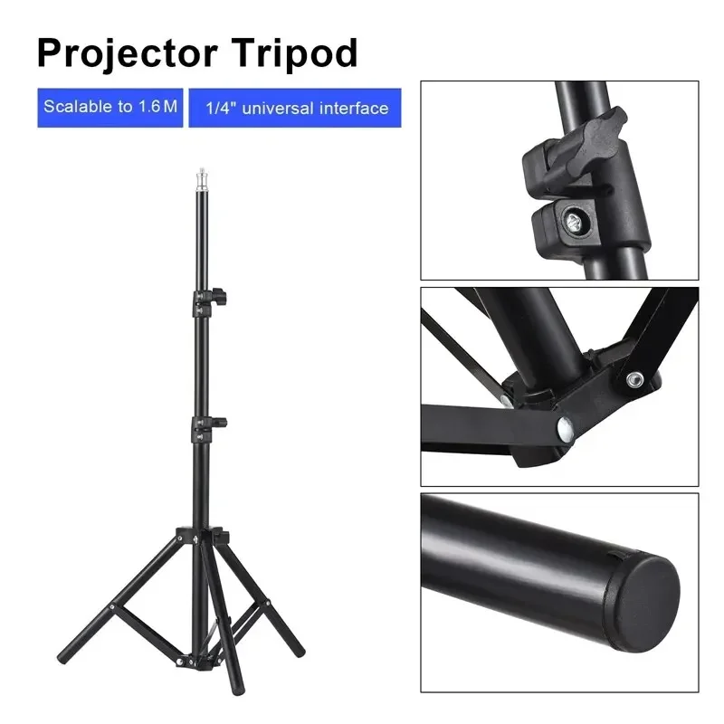 Metal Tripod Stand Universal Projector Bracket Extendable to 1.6M Aluminum Alloy Interface Adjustable Height for Projector