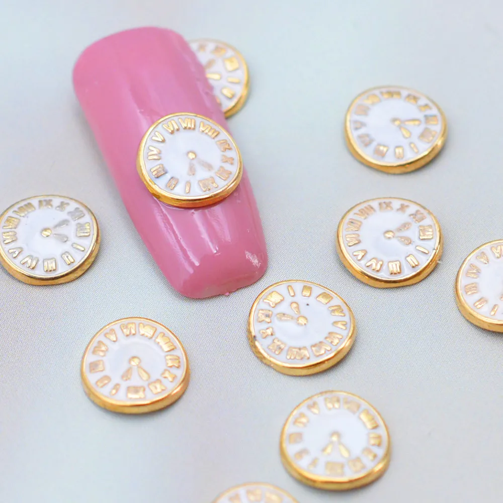 10CPS/Lot 8MM Round Metal Wall Clock Nails Art Decoration Charms Accessories Parts Nail Supplies For Professionals Manicure Tool