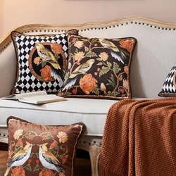 Retro Garden Brown Pillows Flora Birds Cushion Case Patio Decorative Pillow Cover For Sofa Chair Art Living Room Home Decoration