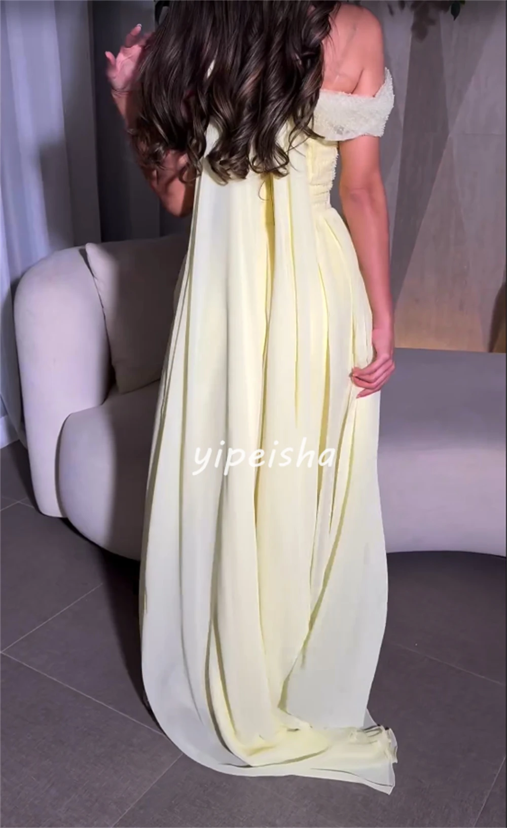 Customized Chiffon Sequined Ruched Birthday A-line Off-the-shoulder Bespoke Occasion Gown Long Dresses