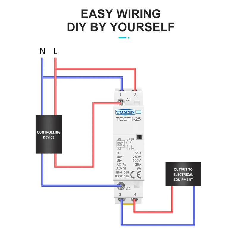 TOMZN TOCT1-25 2P 25A 220V/230V 50/60HZ Rail DIN Contacteur Modulaire Ac Domestique 25A 2NO Contacteur AC