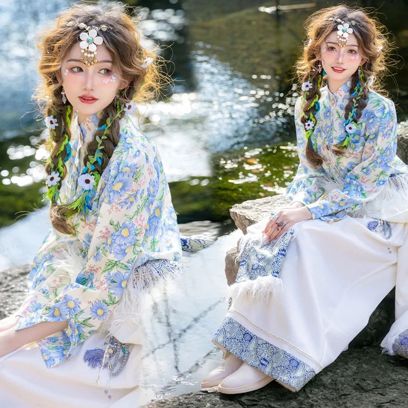 Photographic Studio New Summer White Tibetan Women's Robe Clothing Yunnan Lijiang Tibet Ethnic Trip Shoot Photo Album Clothes