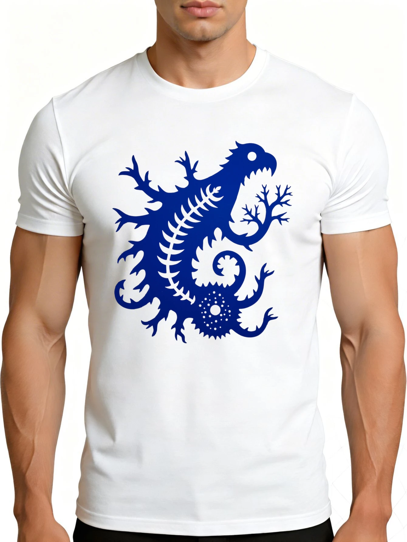 Men's Graphic T-Shirt - Breathable, Soft, Lightweight - Blue Dragon Fractal Design Pattern - Vintage Fun Graphic Casual Short Sleeve Summer Top, Gift for Him