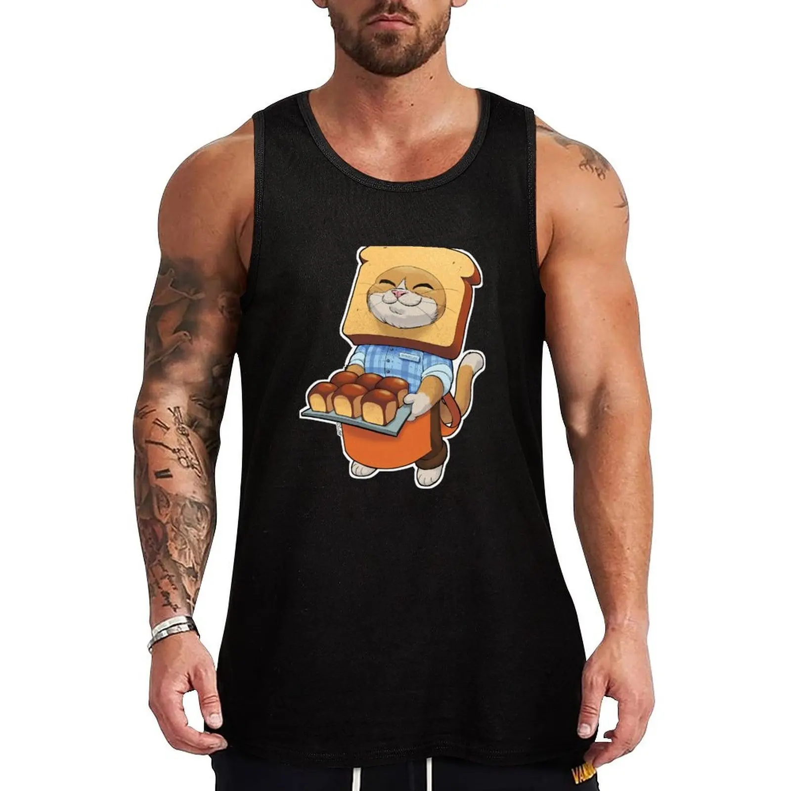 

Bread Cat Tank Top Men's tops Men's gym t-shirt gym Men's sleeveless t-shirt