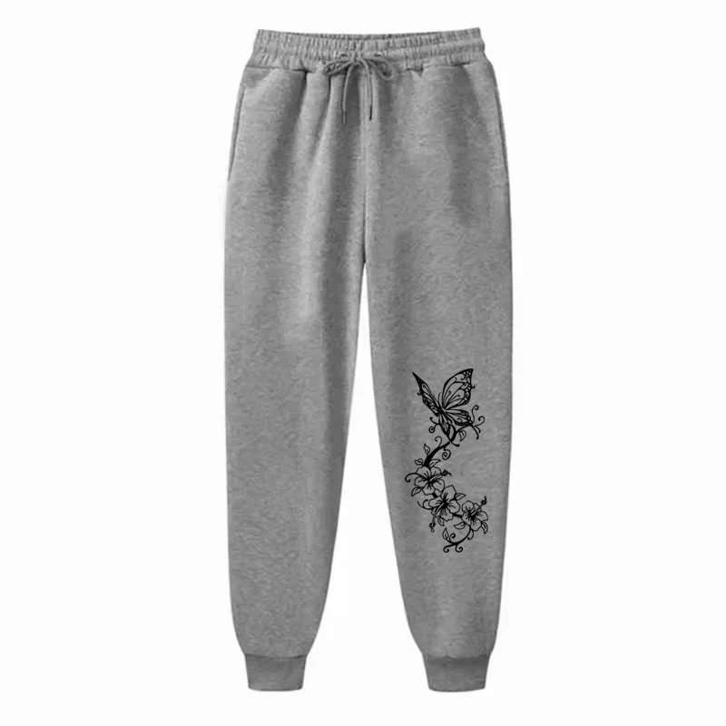 Schöne Hosen mit Schmetterlingsdruck für Damen, schlicht, locker, für Outdoor-Sport, Fitness, Jogging, Freizeit, Fleece, modische Jogginghose – Detail 3