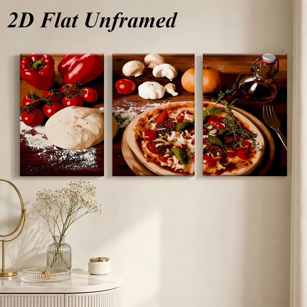 3pcs frameless canvas painting 1 set of triptych pizza themed frameless decorative paintings, background wall decorative paintin