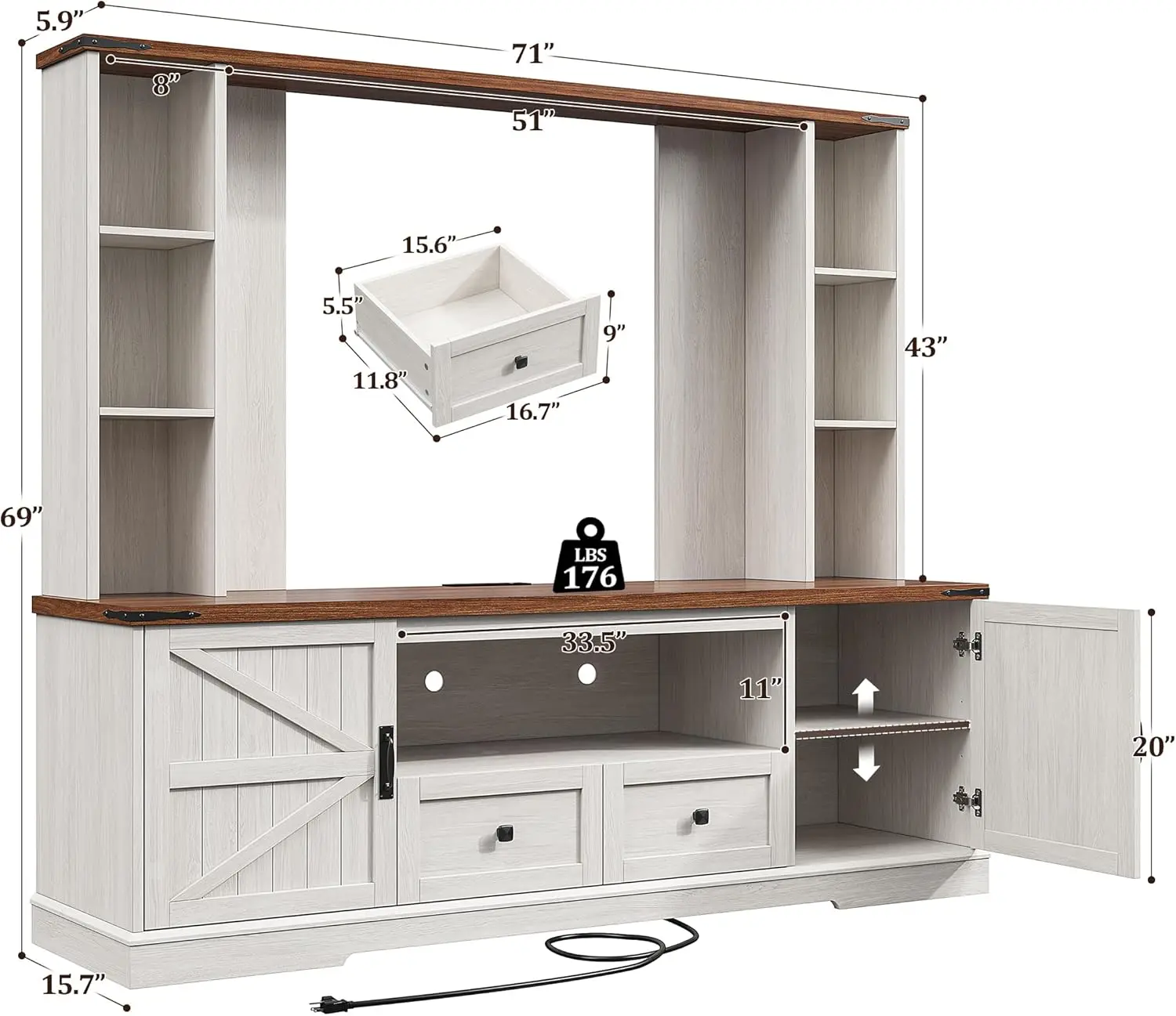 Wood TV Stand, TV Stands for Living Room Up to 65'',Wall Unit Entertainment Center with Ample Storage Space and Adjustable