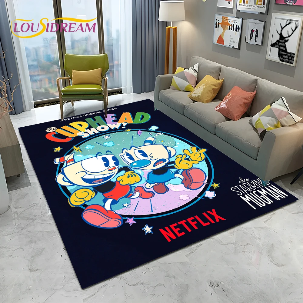 3D Cuphead Mugman Game Gamer HD Carpet Rug for Home Living Room Bedroom Sofa Doormat Decor,kids Play Area Rug Non-slip Floor Mat