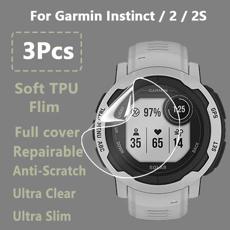 3Pcs For Garmin Instinct 2 2S Tide Esports Tictical Clear Slim Soft Hydrogel Repairable Film Screen Protector-Not Tempered Glass