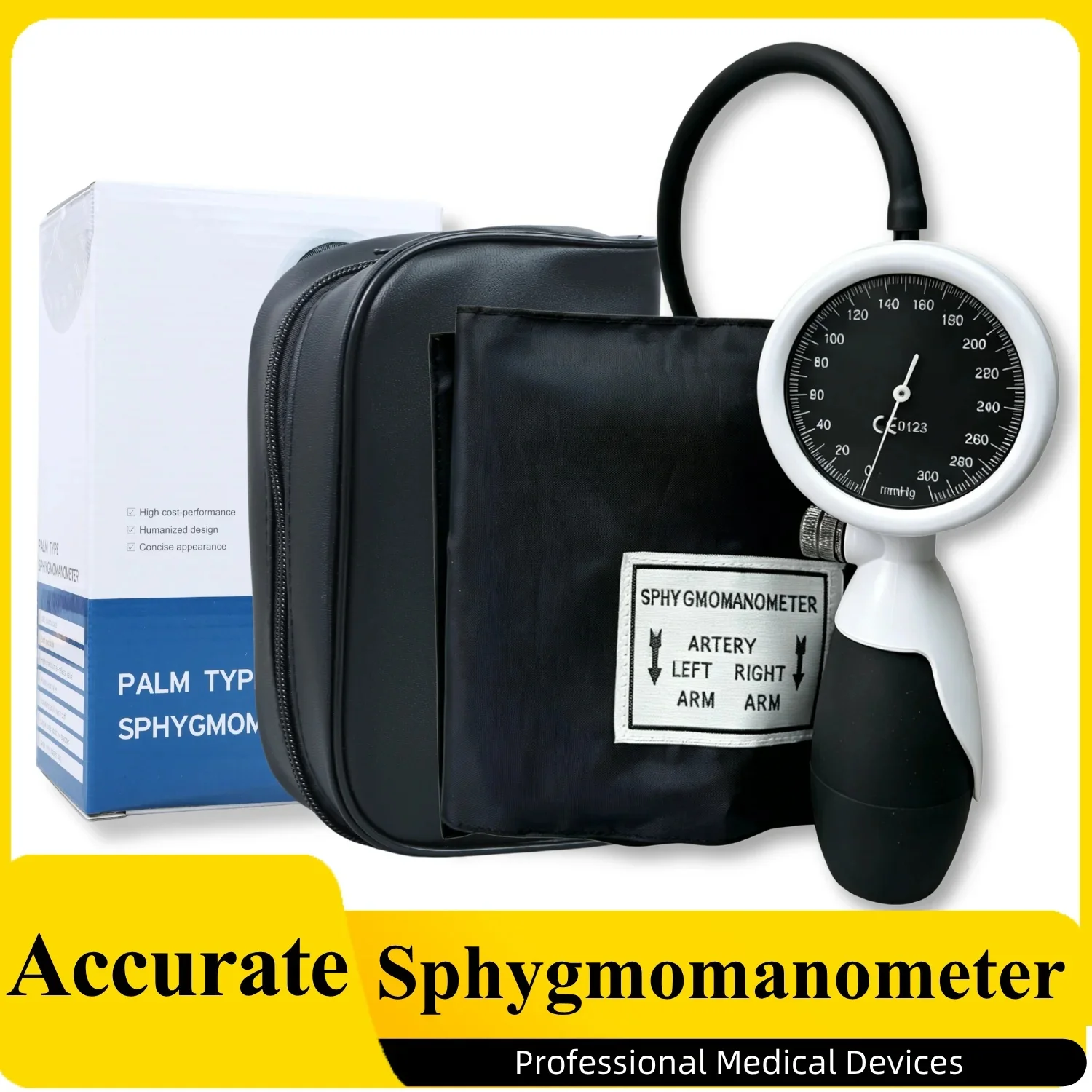 Manual Aneroid Sphygmomanometer D-Ring Cuff Medical Blood Pressure Gauge with Carrying Bag for Clinic Home Adult Elderly