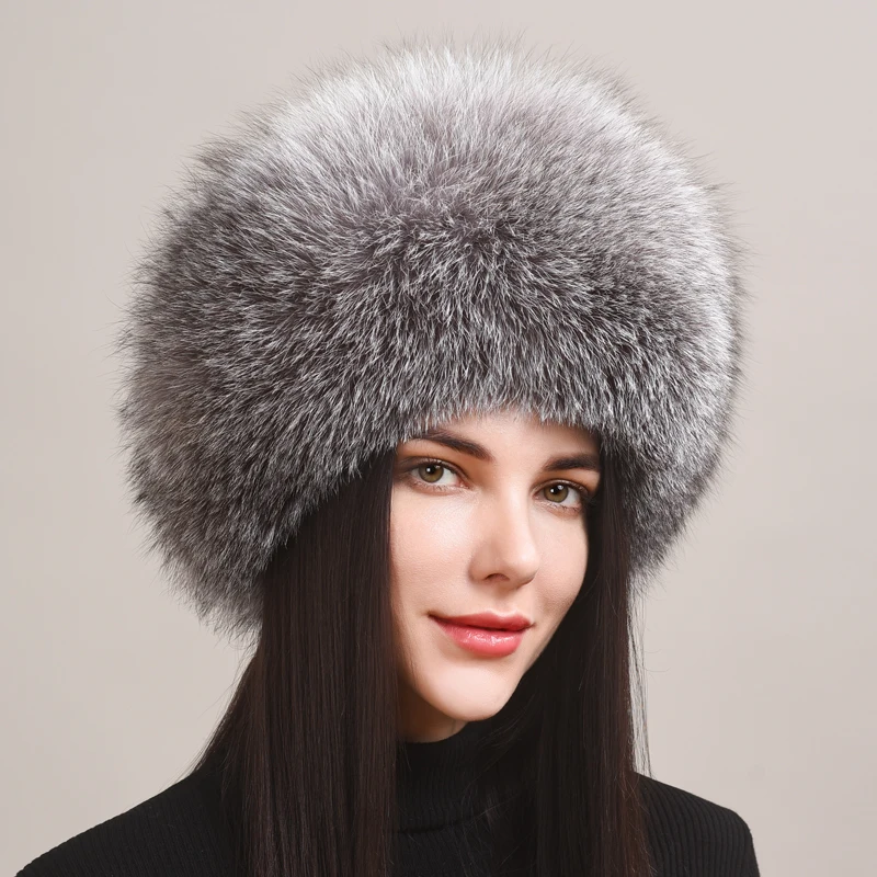 Hot Sale 100% natural Fox Fur Hat Women Caps  Winter Warm Hat Thick Fur Cap Female Fashion For Women Hat With Earmuffs Hats