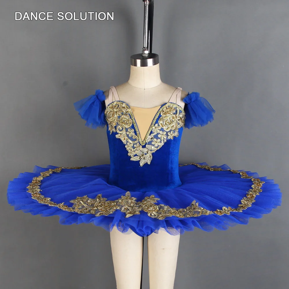 

Royal Blue Ballet Tutu Costumes Stretch Velvet Bodice with Pancake Tutu Skirt for Women and Girls Performance Dancewear BLL012